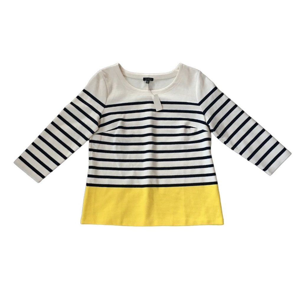 Talbots Cream Navy Stripe Color Block Top - image 1